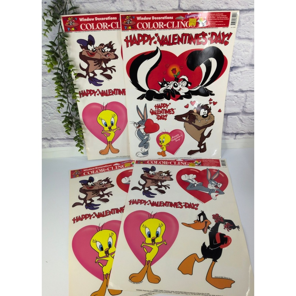 LOT 4 1996!🩷BIG Looney Tunes Sheets Static Cling Window Decor Kidcore Nostalgia